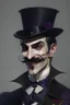 Placeholder: Strahd von Zarovich with a handlebar mustache and a top hat with a coy grin