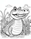 Placeholder: create a 2d black outline, "safari smiling cartoon crocodile coloring book for kids", coloring page, low details design, black contour, coloring page design, simple background, colorful , card style, coloring page for kids, white background, sketch style, safari landscape, cartoon style