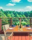 Placeholder: cosy cafe during summer, anime style