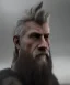 Placeholder: portrait, Viking style, Realistic, 8K, a Highly detailed face of a man, black color beard, Odin, Raven over shoulder