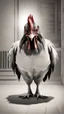 Placeholder: Generate a spine-chilling Halloween horror scene featuring a chicken as if it's a character from a terrifying movie, with eerie lighting and a haunting atmosphere , photo / ultra realistic."