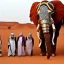 Placeholder: A mechanical chrome elephant next to a group of Robotic Bedouins in Sahara by arik roper