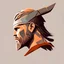 Placeholder: side portrait, masculine man face, wearing thor helmet, flat vector style art, warm nord colors, grey bg