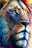 Placeholder: "lion", clean design, epic Instagram, art station, splash of colorful paint, contour, ((solid white background)), closeup, looking into camera, hyperdetailed intricately detailed, unreal engine, fantastical, cinema lighting, intricate detail, splash screen, complementary colors, fantasy concept art, 8k resolution, DeviantArt masterpiece, watercolor, paint dripping