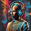 Placeholder: Illustrative sketch of Pharaoh Akhenaten in music with headphones, contrasting colors, full body, ultra quality, hyper detailed, graffiti, concept art, maximalism, 8k