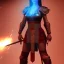 Placeholder: worrior woman with axe, wearing japanese armor, blue lighting sky, glowing red axe, stromy, red armor, realistc mortal kombat style, 3d render --test --creative