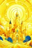 Placeholder: A yellow heavenly kingdom with a glittering palace in Cubism art style