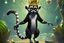 Placeholder: surreal, vibrant digital artwork featuring king Julien the lemur dancing with his tail held up high, with intricate abstract patterns and motifs swirling around them. striking facial features, wearing a crown made of skulls. dancing to "you gota to move it" in Disney style Madagascar