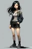 Placeholder: pretty girl, aged 15, black hair, conventionally attractive, full body, sporty, lean, dystopia