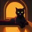 Placeholder: Gato negro,cama, atardecer, ventana, cama