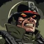 Placeholder: evil soldier. sneering expression, dark short hair,