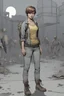 Placeholder: female, zombie, full body, 20 years old, looking serious, short hair, in a comic book, post-apocalypse, gray background,