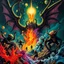 Placeholder: a high definition screen shot of a ancient comic book cover detailing the creatures found on other worlds, retrofuturistic, phototrealism, Macabre Rapture End of days Revelation scene, isanely detailed matte oil painting, sinner apotheosis,diagonal composition, unbalanced, abstract surreal horror, eerie, scary warm a colorful splash of steampunk bubbles , amazing splashscreen artwork, photoshop water art, liquid painting, swirling paint colors, ink splash, physics splashes of colors, colorful sw