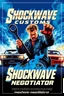 Placeholder: "Design a 80s-style action movie poster titled 'Shockwave Customs' with a blue theme and blue flames. Feature a super heroic mechanic in the foreground, fiercely battling thousands of adversaries with a spanner. In the background, show cars doing burnouts, creating a dynamic and intense scene. Capture the high-energy, gritty aesthetic of classic 90s action films. Prominently display the subtitle 'mmechanic negotiator' in bold, impactful lettering."