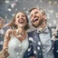 Placeholder: A happy man and wife with silver confetti