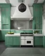 Placeholder: gothic and islamic mixed kitchent , white and mint green,hyperrealistic