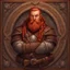 Placeholder: Dnd, fantasy, portrait, only face, dwarf, blacksmith, a medieval mosaic, kind, hearthy, red hair, braided beard