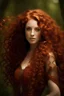 Placeholder: portrait of a goddess with long reddish curly hair, curvy body, earthbound, warm-hearted