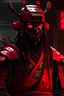 Placeholder: cyberpunk samurai wearing a red oni mask