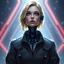 Placeholder: an intelligent blonde woman wearing jumpsuit, robotic neck and chest, digital art, stylised