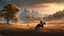 Placeholder: An endless steppe. hills to the right. The hills is densely covered in ancient white oaks. a distant band of riders on beautiful horses. fantasy concept art, exquisite realism, a masterpiece, dynamic lighting, hyperdetailed, intricately detailed, deep color, Unreal Engine, volumetric lighting , Epic cinematic brilliant stunning intricate meticulously detailed dramatic atmospheric maximal,