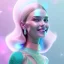 Placeholder: A portrait of a crystalised girl,smiling, laughting longs thin hairs blue, atmospheric, realistic,, cinematic lighting, octane render,, pink turquoise light, white skin, pink atmosphere, nice smile, jewels brillant, blue eyes, soft face, big smile, very happy, 8K hight quality, bright eyes light