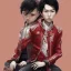 Placeholder: robotic japanese boy, black hair, sitting on floor with back to back, red akira jacket, extremely detailed, extremely realistic