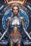 Placeholder: Fullbody photography front view of super model Russian beautiful woman as dj player,headphones ,dressing mech in transformative style, his metallic skin gleaming with intricate textures and intricate details, captured in an ultra-realistic style that blurs the lines between reality and imagination,cosmic spaceship background