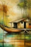 Placeholder: Home ,river .boat, wood bridge abstract art