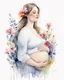 Placeholder: white background, portrait, watercolor, fine drawing, Pregnancy, flowers,