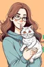 Placeholder: Cartoon drawing woman holding cat