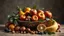 Placeholder: a collection of assorted fruits, nuts, and vegetables on a table, beautiful fruit-bowl, exquisite composition, beautiful detailed intricate insanely detailed octane render trending on artstation, 8k artistic photography, photorealistic concept art, soft natural volumetric cinematic perfect light, chiaroscuro, award-winning photograph, masterpiece, raphael, caravaggio, Alma Tadema, Bouguereau