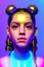 Placeholder: Rosalía artist, Realistic image, natural waist up portrait, perfect eyes, glow, circle iris, eye liner. sweet face, pigtails hair, spray line make up, glow. lips, gold. big rings piercing, led ornament, pearls. coat, latex, inflatable, hot, led lights, minimal, neon, pink, blue, gold, vibrant color, highly detailed, art stations, concept art, smooth, unreal engine 5, god lights, ray tracing, RTX, lumen lighting, ultra detail, volumetric lighting, 3d, finely drawn, high definition, 4k.