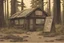 Placeholder: Lodge, administrative, overgrown, post-apocalyptic, comic book, camp site signs