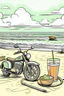 Placeholder: Dessin de plage et cocktail avec paille avec une moto