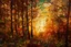 Placeholder: baroque style sunset in the forest, painting with kaleidoscopic touches, in the style of Claude Monet