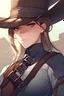 Placeholder: Clear focus, High resolution, female Gunslinger, close up, Gunslinger, Cowboy, cowboy hat, serious face,