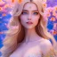 Placeholder: Beautyful smiling young woman, long hair amazing blue eyes, flowers, happy cosmic, bright colors, blue, pink, gold, jewels, realistic, photo real, clear sunny background, highly detailed, high contrast, 8k high definition, unreal engine 5, extremely sharp detail, light effect, sunny light background