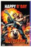 Placeholder: "Design a 90s-style action movie poster titled 'HAPPY B' DAY - AUTOFARM.' A fearless mechanic wields a massive spanner while holding a woman, battling waves of enemies in an explosive showdown. Behind him, a battle-scarred , while a gun-toting, battle-ready sheep adds a wild twist. Bold, metallic typography and gritty, high-energy visuals capture the over-the-top style of classic action films. Make it dynamic, intense, and dripping with 90s nostalgia!"