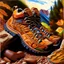 Placeholder: brown hiking shoes, art, acrilyc colors, bright, masterpiece, realistic