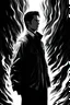 Placeholder: Alan Wake 2, Show me the Champion of Light, I'll show you the Herald of Darkness, negative black, white, and gray Speedpaint with large brush strokes, by Junji Ito