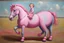 Placeholder: Big pink toy horse.19th painting