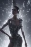 Placeholder: young, beautiful brunette with a perfect angry face, wearing black off shoulder dress, in a dance club, hands on her hips, sharp focus, emitting diodes, smoke, artillery, sparks, racks, system unit, motherboard, by pascal blanche rutkowski repin artstation hyperrealism painting concept art of detailed character design matte painting, 4 k resolution blade runner