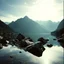 Placeholder: Sublime foto close-up Kodak Portra 160, dream-core, liminal, odd-core, alta definizione di un lago, monti, decal, bas-relief, abeti Alps, collage art, d sublime, splimapys, acqua nera riflette un sole nero circonda il lago, alghe, hypermaximalist, Henri Rousseau style, strangeness, intricate, hypnotic, obsessive, 8k, deep 3d field, very accentuated details of the rocks and shtn, eerie, artistic photo, shot on Hasselblad, large format film, medium format film