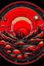 Placeholder: Red sun eclipsed by alien planet in the style of a tattoo