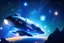 Placeholder: bright space with stars, blue light, silver and luminous spaceships