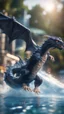 Placeholder: naked dementor petting his soap star fluffy dragon in a big jump water slide,bokeh like f/0.8, tilt-shift lens 8k, high detail, smooth render, down-light, unreal engine, prize winning