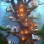 Placeholder: close up on ten cats in the tree in magical forest, fantasy book cover art