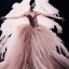 Placeholder: dress made out of feathers sequins and tulle and organza, swirlng, ethereal, heavenly, stunning colors, chiaroscuro, fashion photography, vogue, dramatic, beautiful lighting, delicate composition, aesthetic, ballerina, ballgown