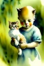 Placeholder: A cute cat is holding a kitten. Watercolour